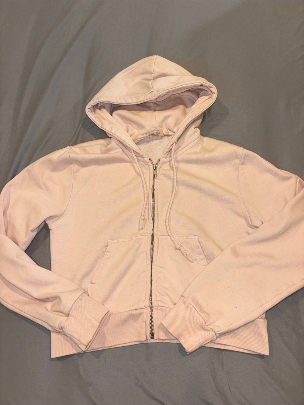 Brandy Melville light Pink cropped Zip-Up Hoodie